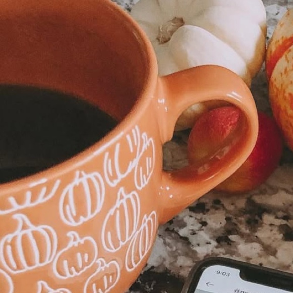 Pumpkin print soup mug coffee cup with lid